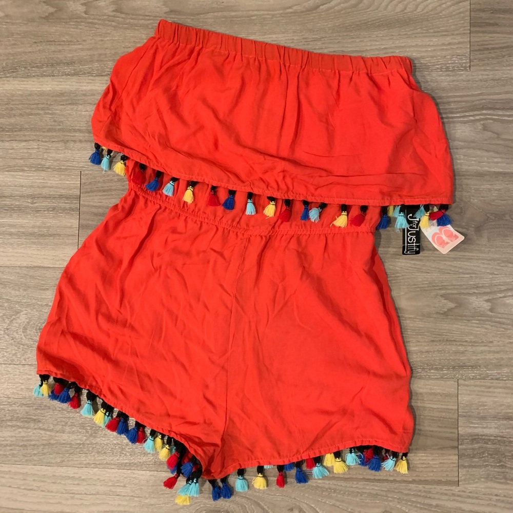 Tassel fringe romper in orange/red color